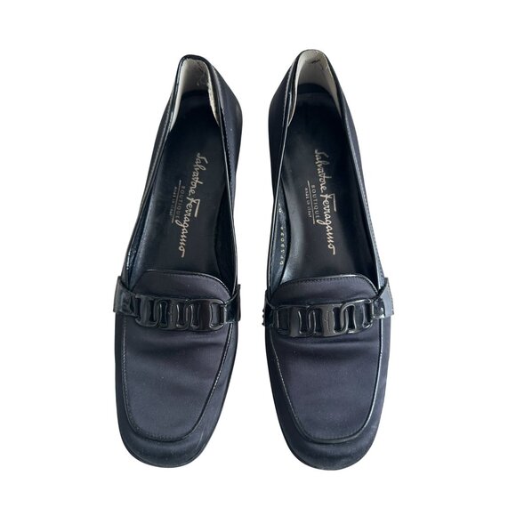 SALVATORE FERRAGAMO Black Fabric Logo Loafers Size 7 - Picture 7 of 14